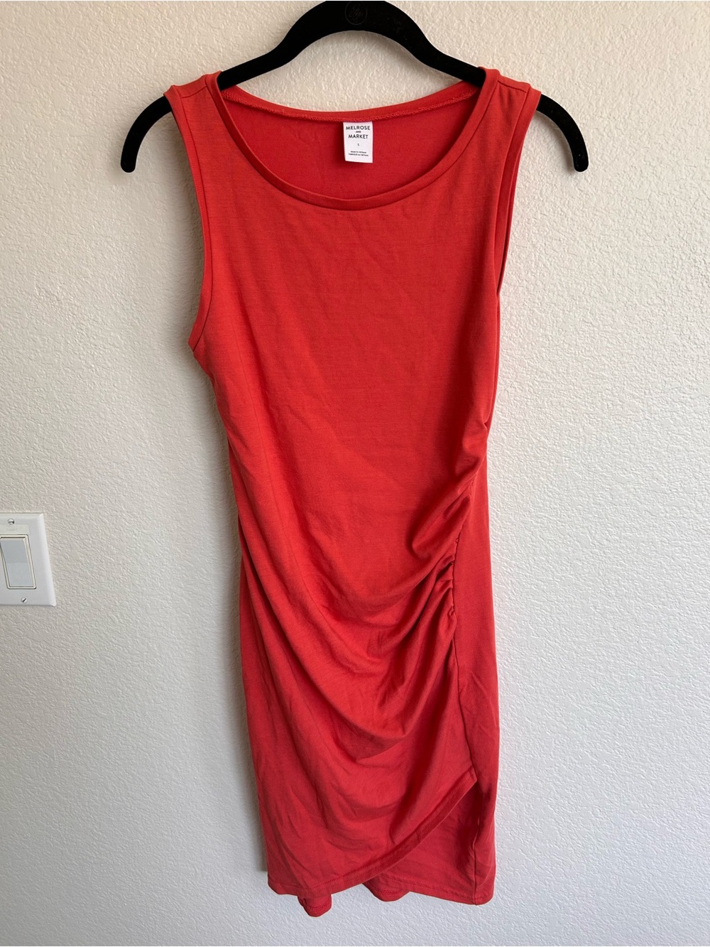 Melrose and Market Coral-Red Ruched Tank Dress